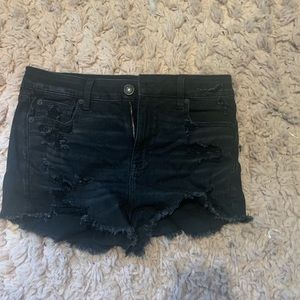 black high waisted ripped american eagle shorts